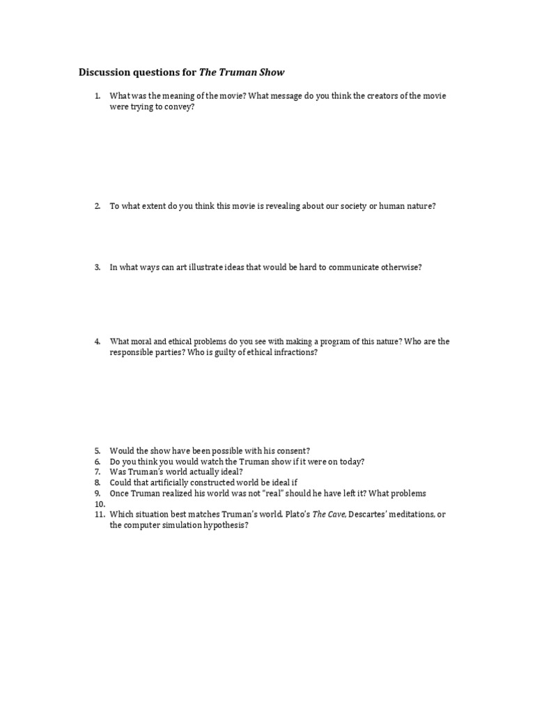 Discussion Questions on The Truman Show | PDF