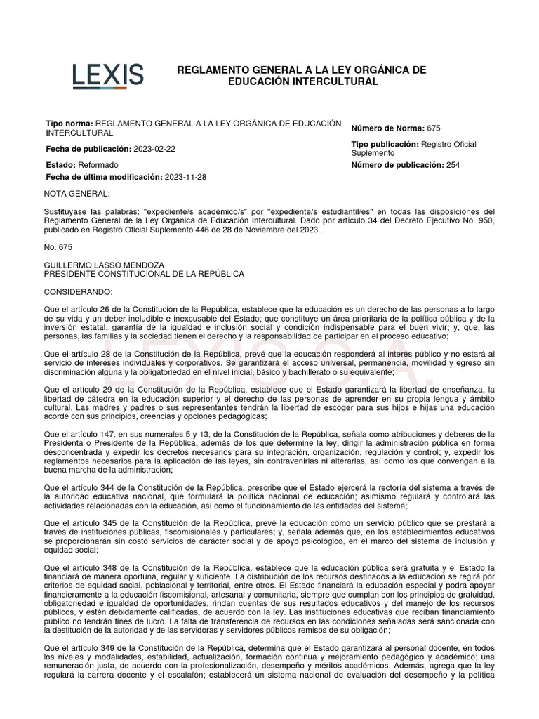 Jurlex Institu Reglamento General A La Ley Organica de Educacion | PDF ...