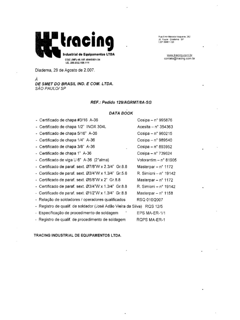Data-Book de Fabricação | PDF