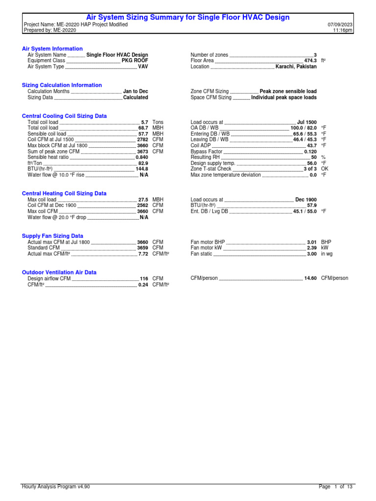 HVAC Design Summary for Karachi Project | PDF | Air Conditioning | Duct ...