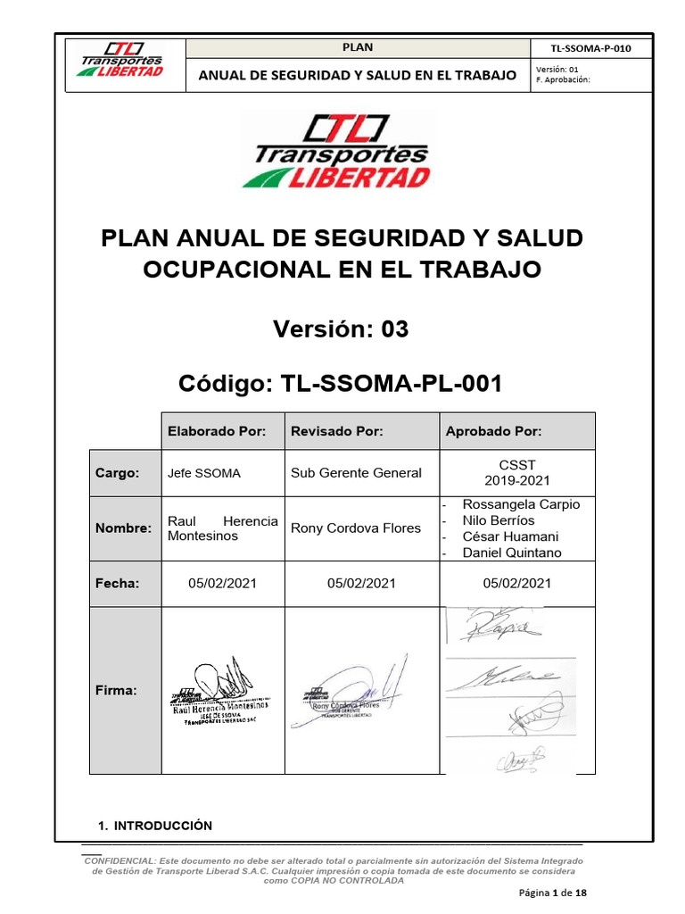 Plan Anual de Seguridad y Salud Laboral | PDF