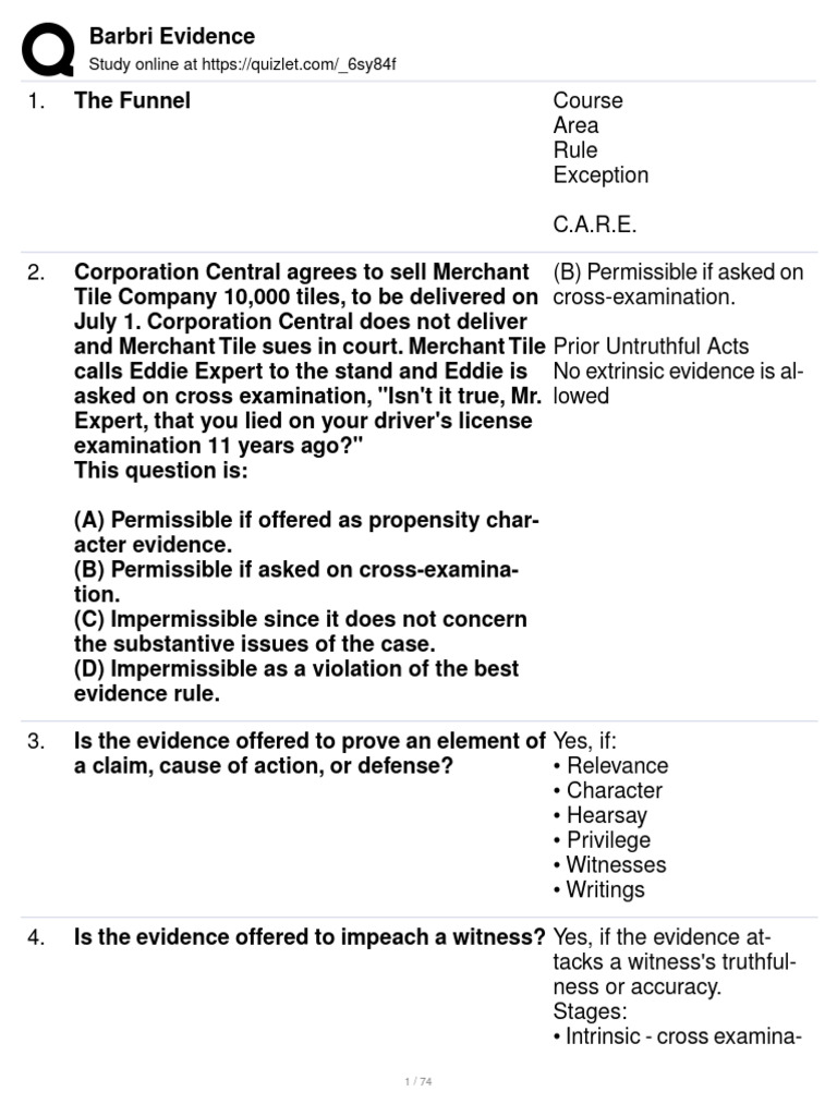 Barbri Evidence Pdf Hearsay Common Law