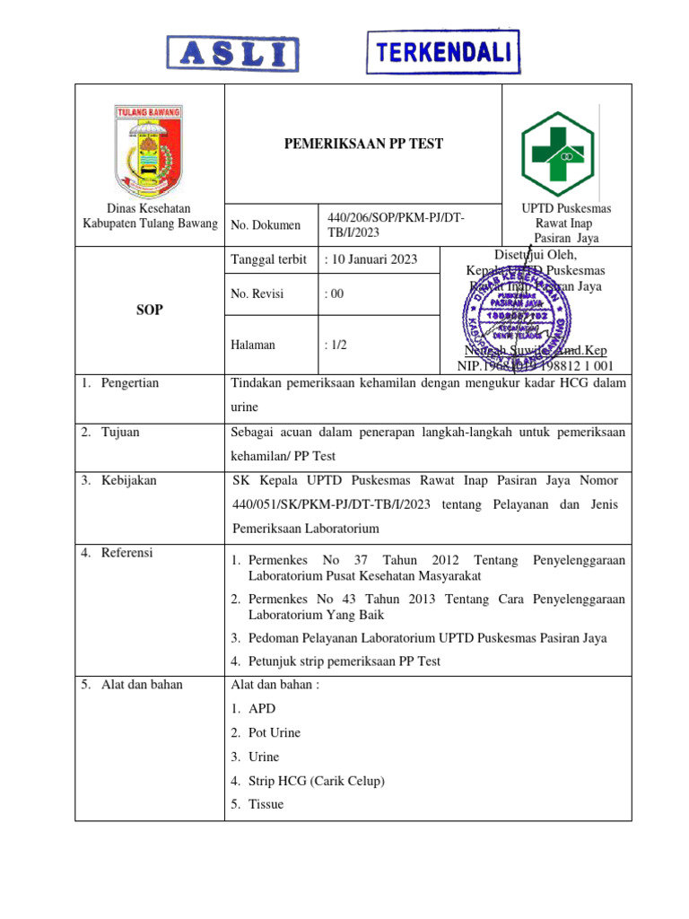 Prosedur Pemeriksaan PP Test Kehamilan | PDF