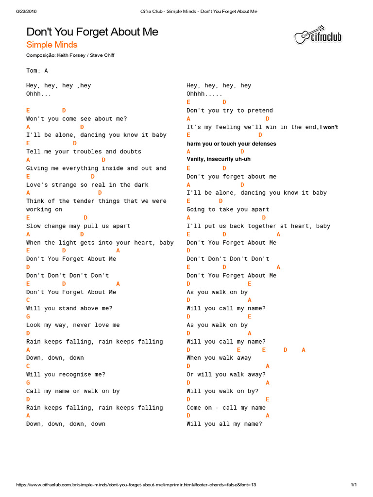 Don T You Forget About Me Simple Minds Pdf