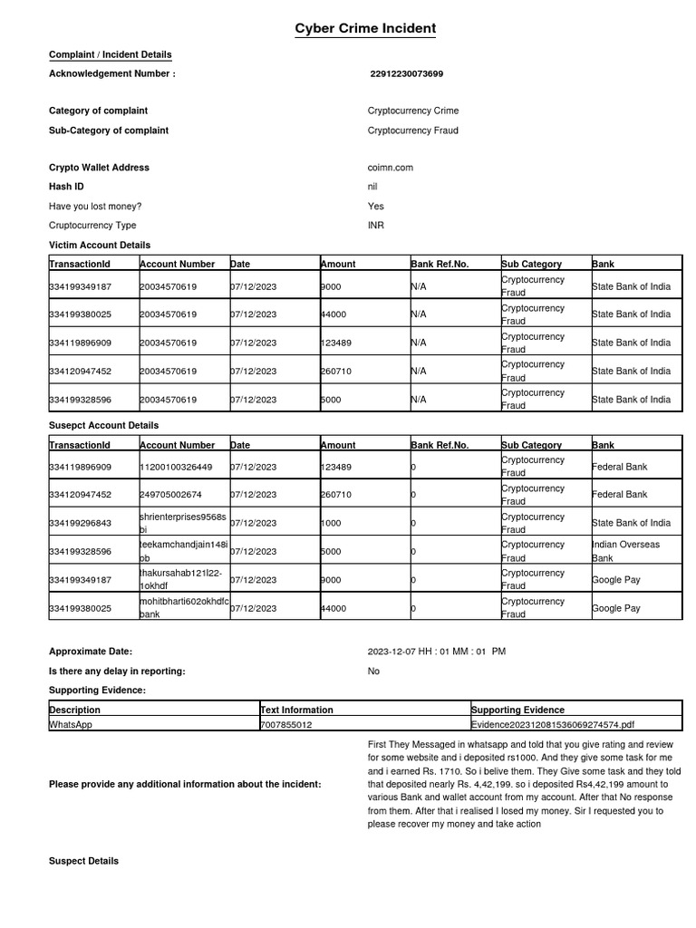 Image showcasing Complaint Detail 22912230073699 | PDF