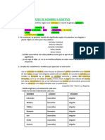 Actividades de Nombre y Adjetivo Solucionario