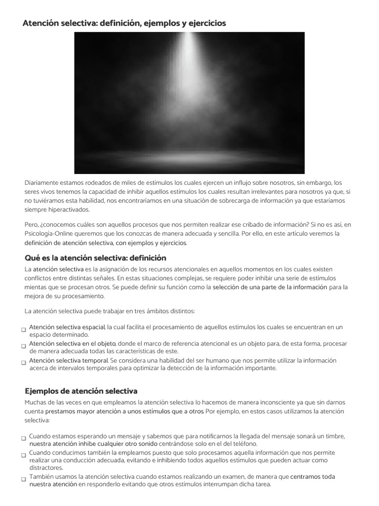 Atención Selectiva, Definición, Ejemplos y Ejercicios | PDF | Atención ...