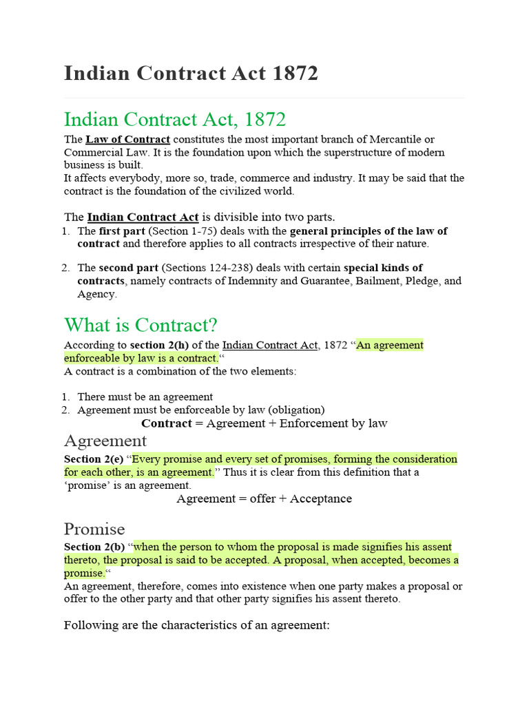 Indian Contract Act 1872 | PDF | Consideration | Law Of Obligations