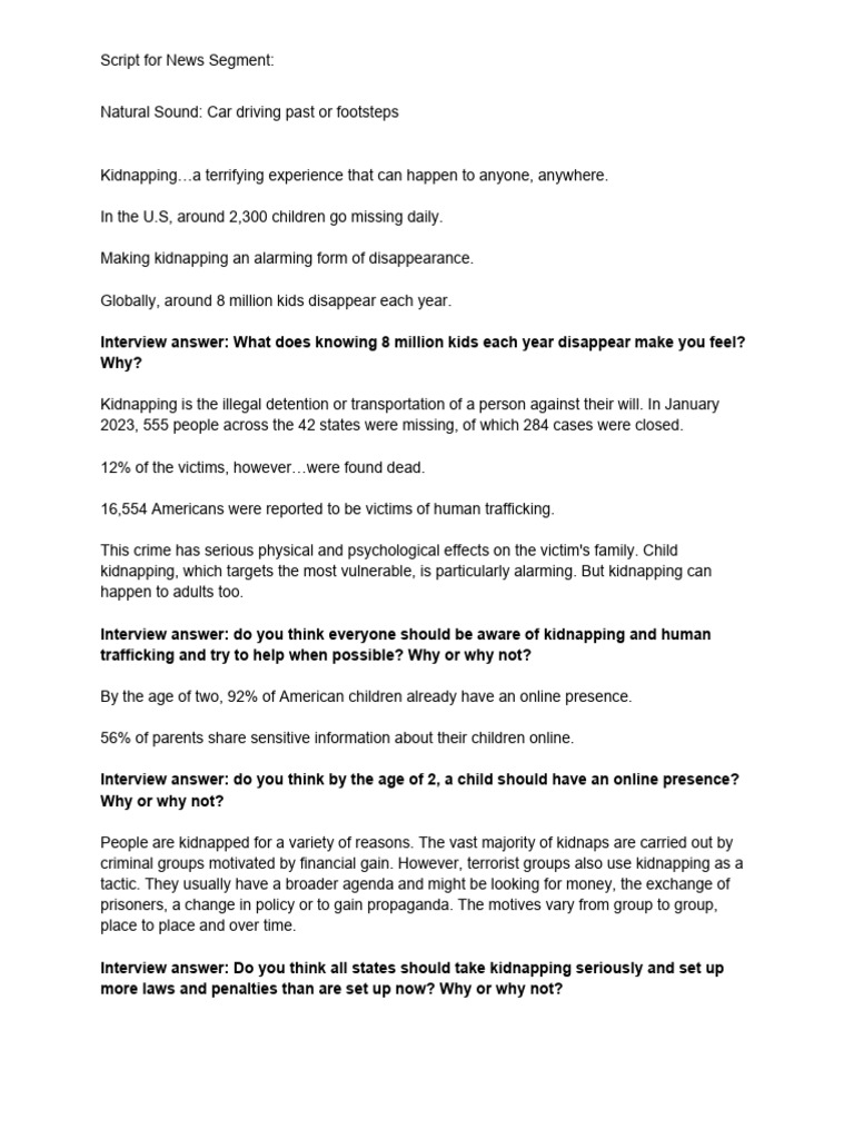 Understanding Kidnapping Risks and Prevention | PDF | Kidnapping ...