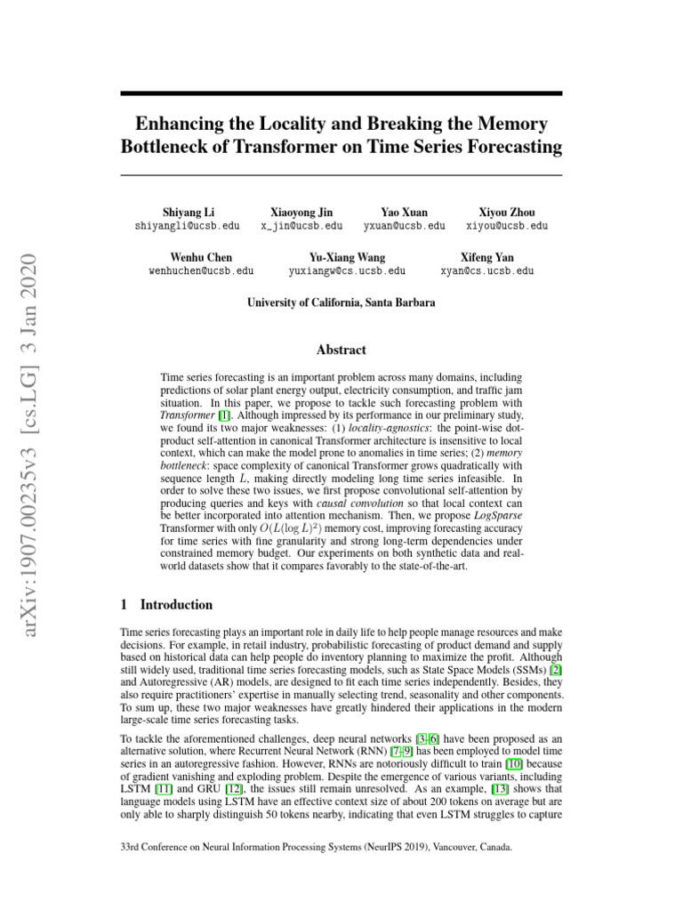 Enhancing Transformer for Time Series | PDF | Time Series | Forecasting