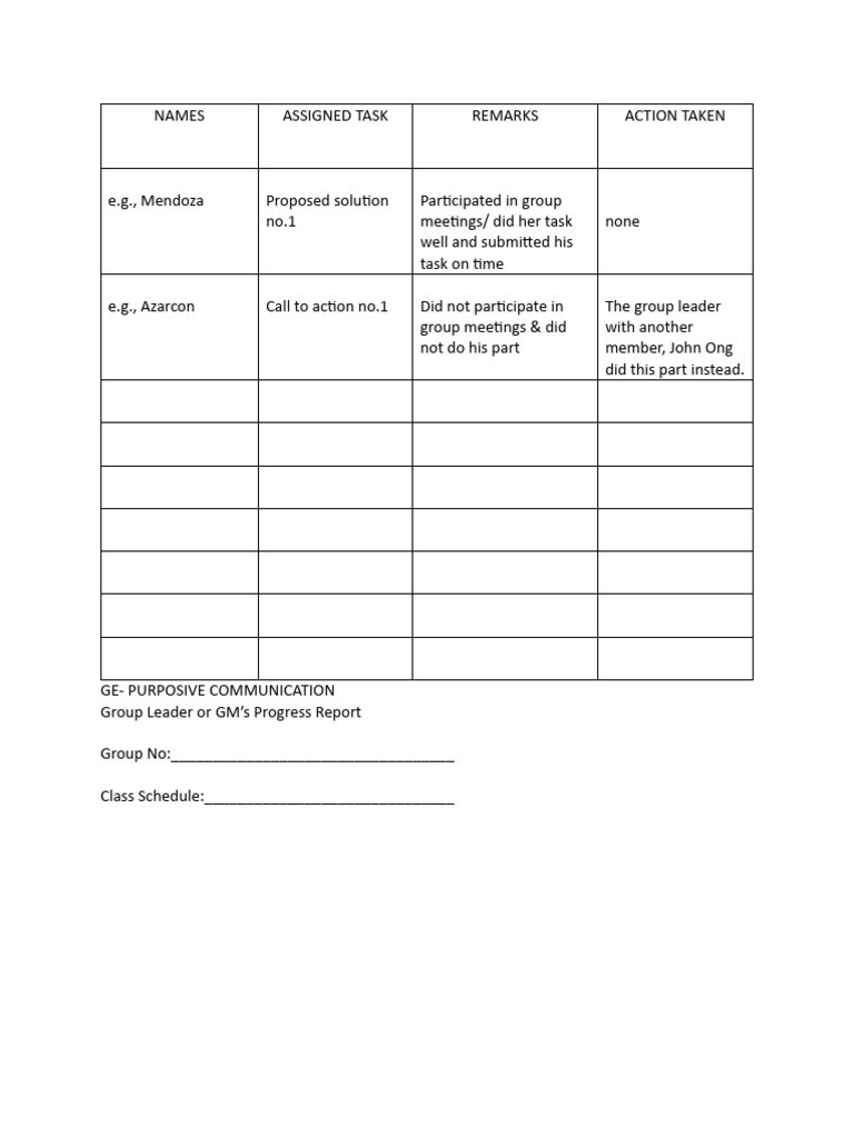 Group Progress Report Template | PDF | Language Arts & Discipline ...