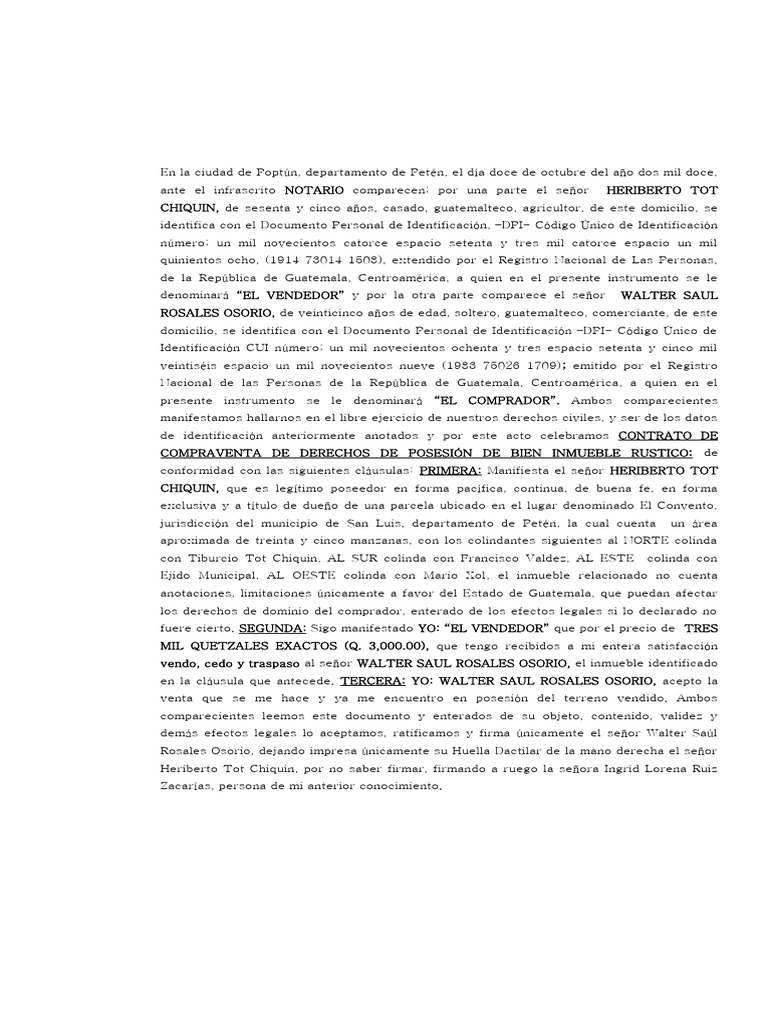 Contrato de Compraventa en Poptún | PDF | Guatemala | Departamento de Petén