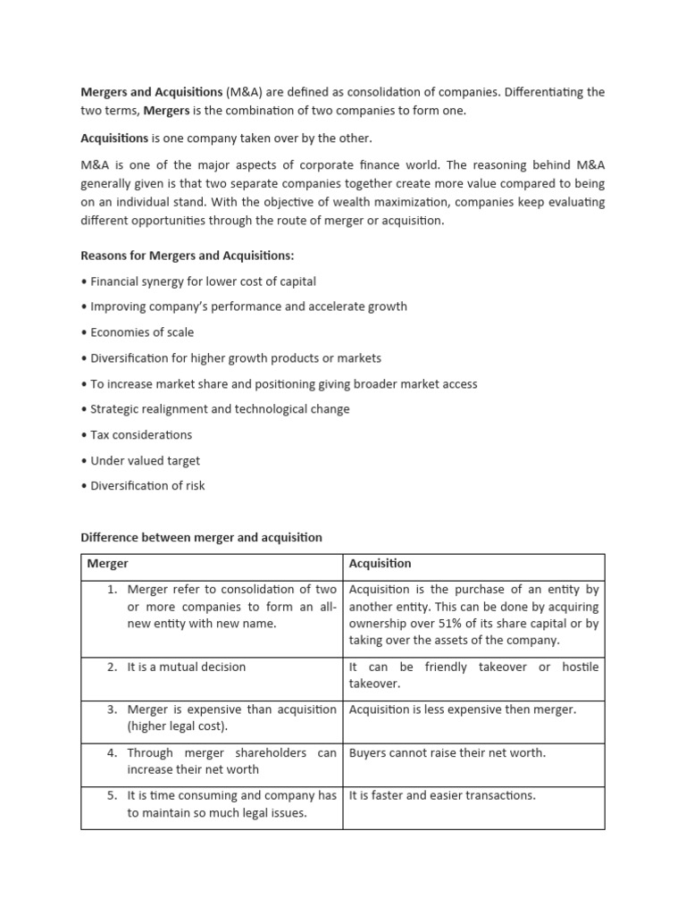 Mergers and Acquisitions | PDF | Mergers And Acquisitions | Takeover