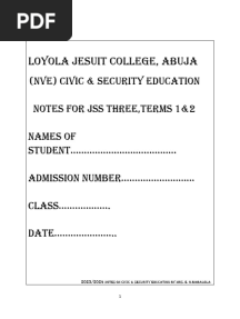 Nve Civic & Security Education Notes For Js 3 Terms 1& 2 2023 Sept