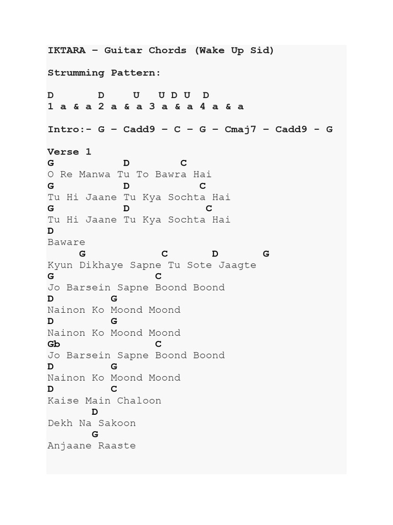 Iktara Guitar Chords PDF