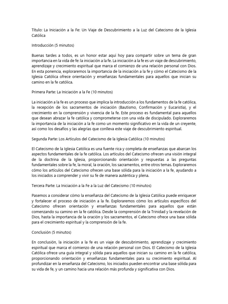 Iniciación a la Fe en el Catecismo | PDF | Fe | Iglesia Católica
