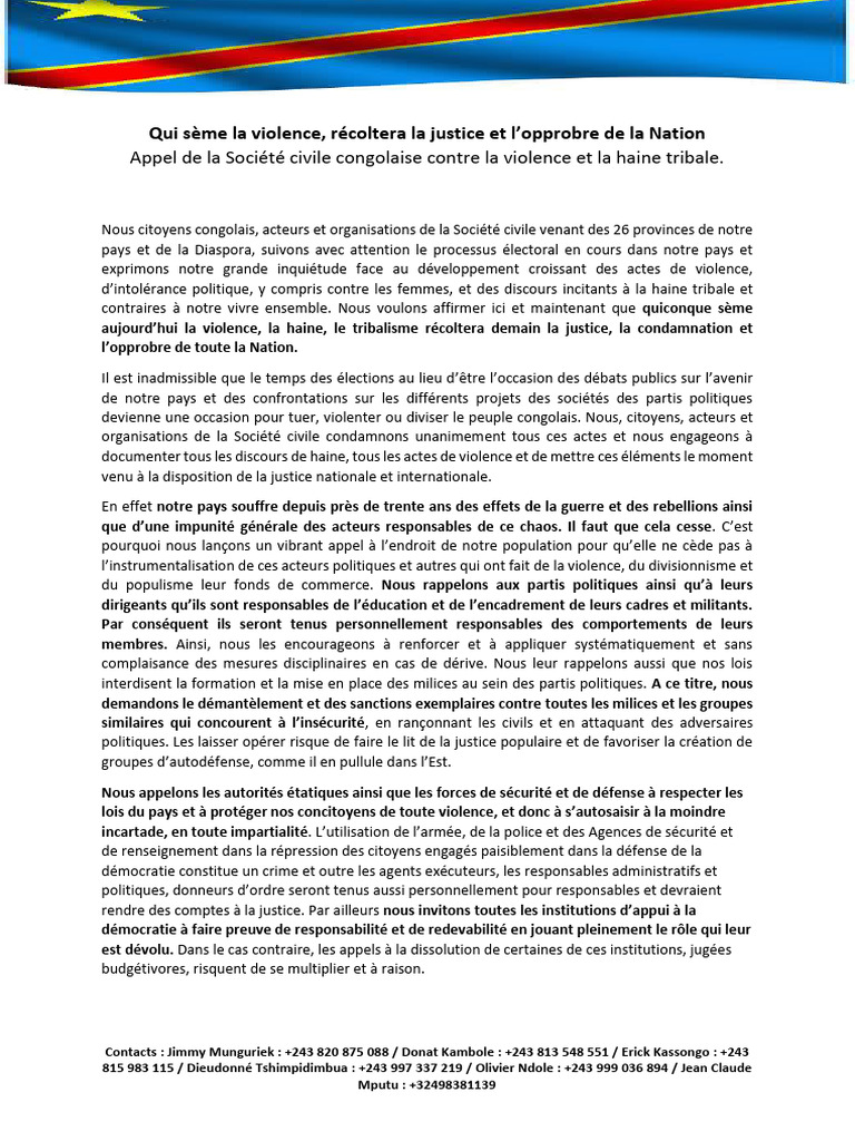 Appel à la paix et à la justice en RDC | PDF