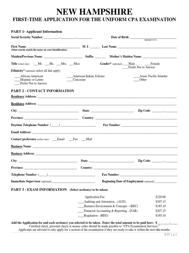 NHFTApplication PDF Uniform Certified Public Accountant Examination
