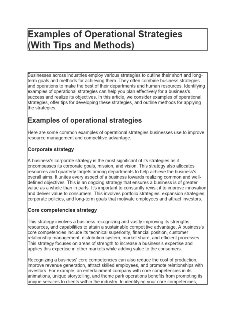 Operational Strategy Examples and Tips | PDF | Strategic Management ...