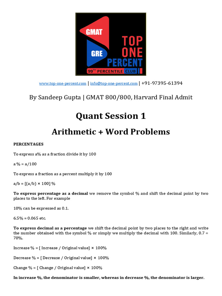 Quant Class Sessions Guide - Removed | PDF | Speed | Percentage
