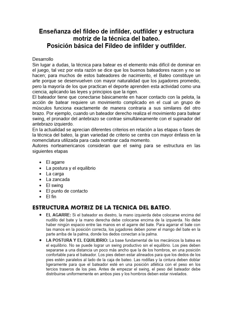 Técnicas de Fildeo y Bateo en Béisbol | PDF
