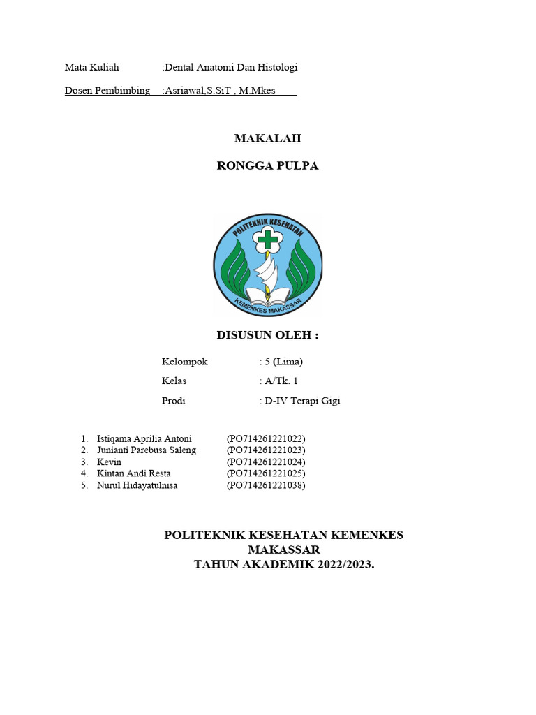 Rongga Pulpa: Anatomi dan Histologi | PDF | Sains & Matematika