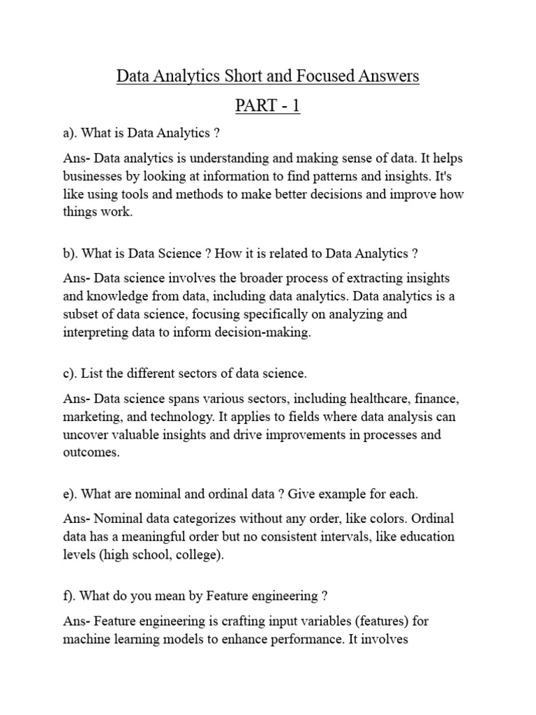Data Analytics Short and Focused Answers | PDF | Data Analysis | Analytics