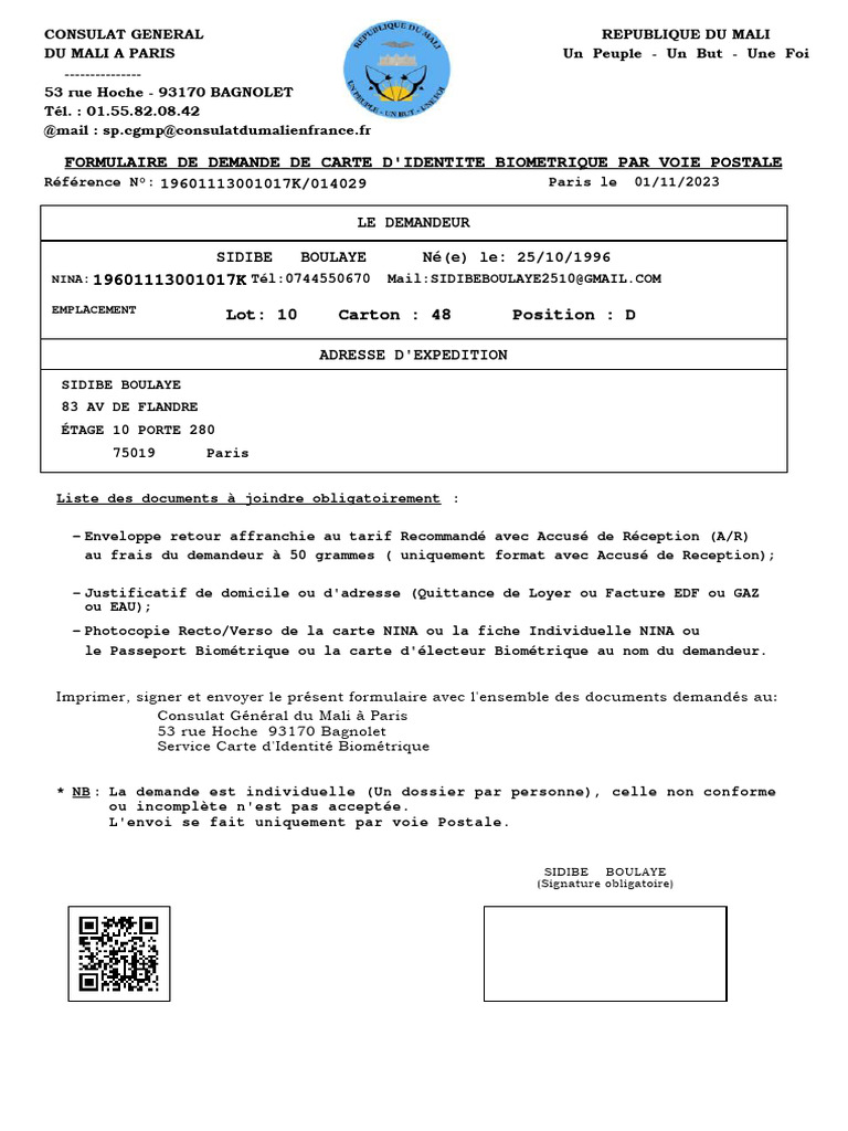 Demande de carte d'identité biométrique | PDF | Gouvernement et ...