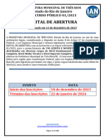 Prefeitura Municipal de Tres Rios Concurso Publico 01 2023 Edital de Abertura