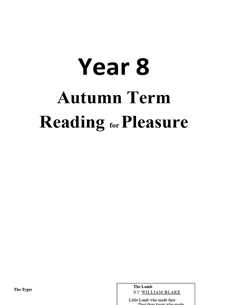 Year 8 autumn term reading for pleasure booklet pdf