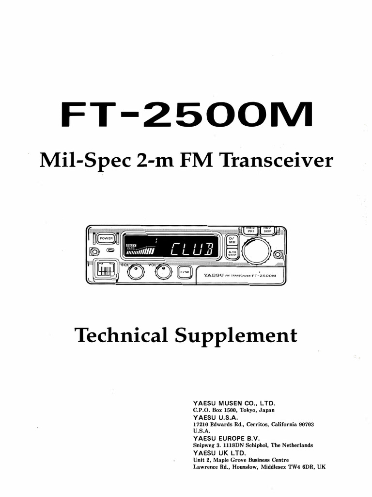 【取扱説明書のみ】YAESU FT-227 OPERATING MANUAL Yaesu Ft-2500r Service Manual - Tabascan | PDF | Electronic