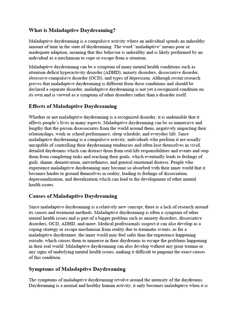 Maldaptive Daydreaming - Written by Lana Dhaou | PDF | Mental Disorder ...
