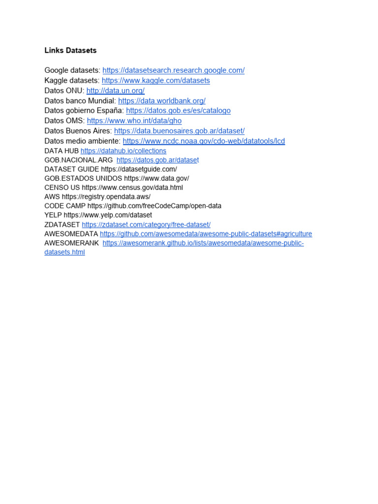 Comprehensive Dataset Resources List | PDF