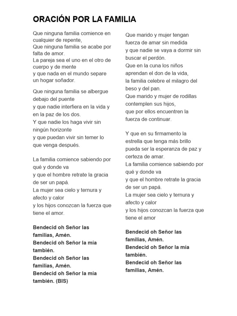 Canto de Oración Por La Familia | PDF | Amor