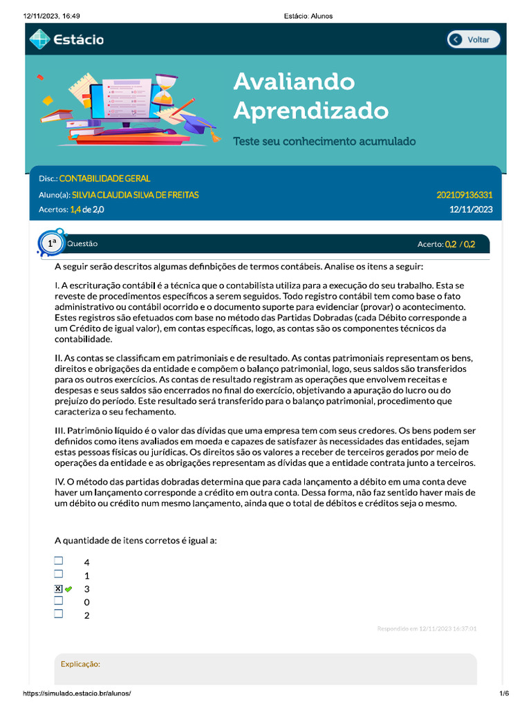 3º Sem. Contabilidade - AVALIANDO O APRENDIZADO 02 | PDF