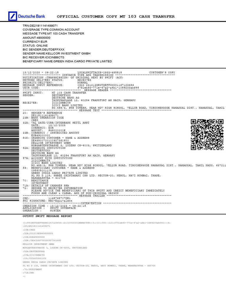 49M-MT103 Cs-Slip Copy - De21811141499071-13-12-2023 | PDF