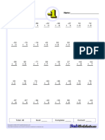 One by Two Digits With Negative Numbers Math Worksheet 3: Total: 40 Goal: - Complete: - Correct