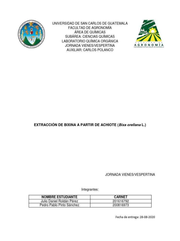 Extracci n de bixina a partir de achiote pdf compuestos qu micos