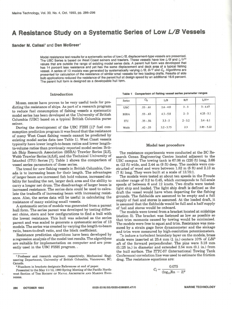Calisal - McGreer - 1993 - Resistance Study On A Systematic Series of ...
