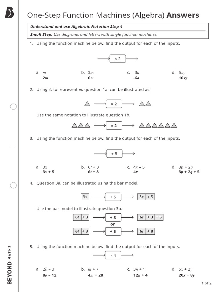 Small step 4 single function machines algebra answers pdf