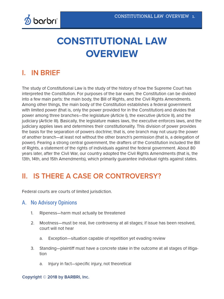 Constitutional Law Overview PDF Federal Preemption Federal