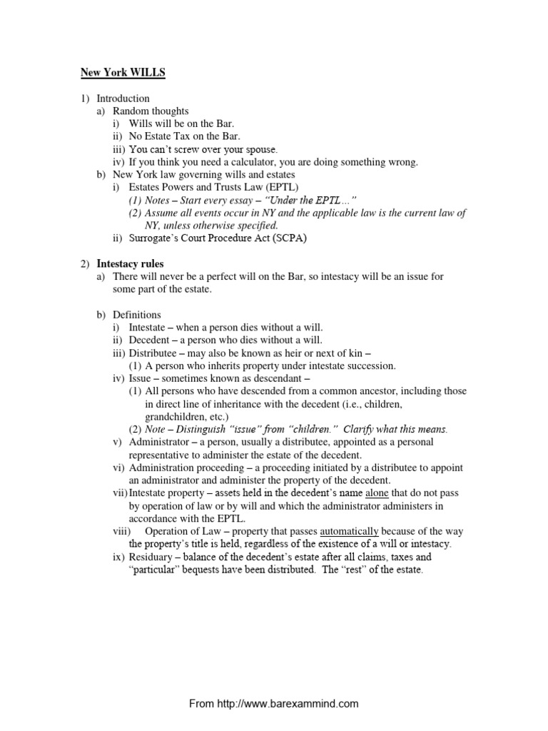 New York Intestacy and Wills Guide | PDF | Will And Testament | Intestacy
