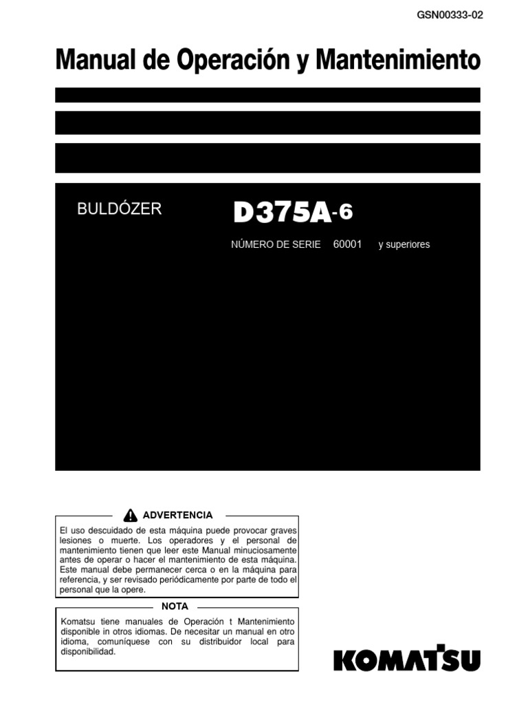 Manual de Operación Komatsu D375A-6 | PDF | Ciencias fisicas