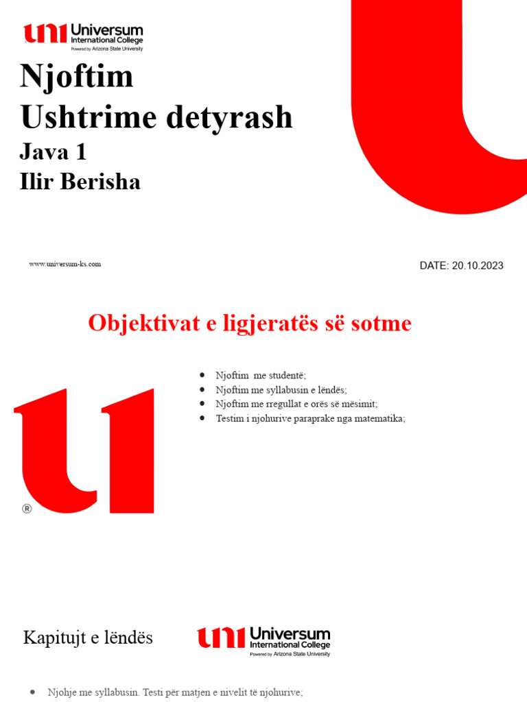 Java e Pare - Matematike 1 - Ferizaj | PDF