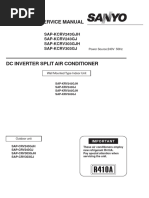 SANYO SAP−VD22C Sanyo Split AC Technical Manual | PDF | Electric Motor | Air