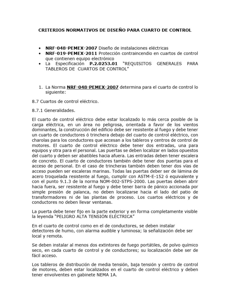 Criterios de dise o para cuartos de control pdf ingenieria