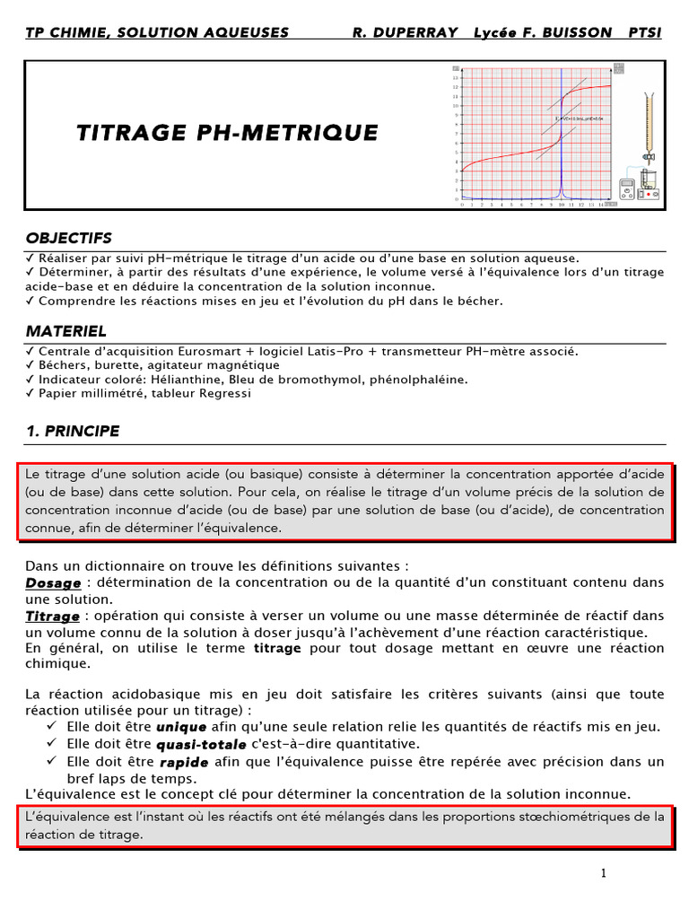Titrage pH-métrique en TP de chimie | PDF | Titrage | Chimie