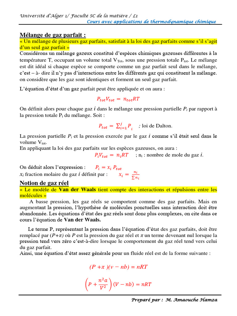 Pression partielle et gaz parfaits | PDF | Pression | Thermodynamique