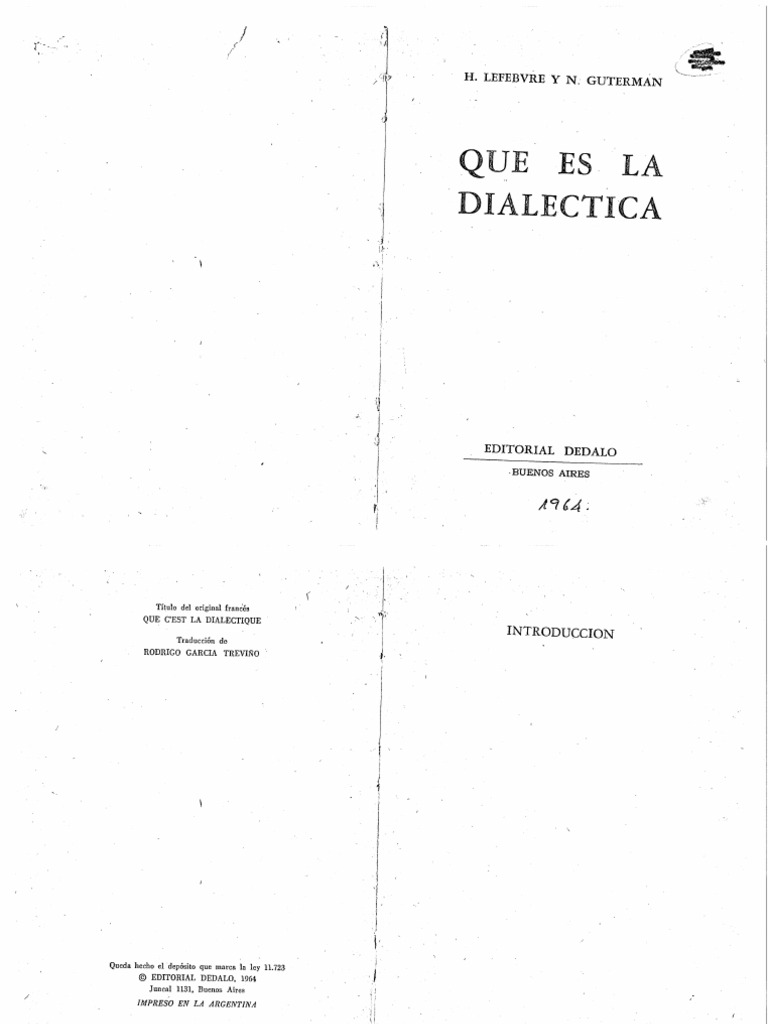 Lefebvre Que Es La Dialectica Pdf Dialéctico Georg Wilhelm