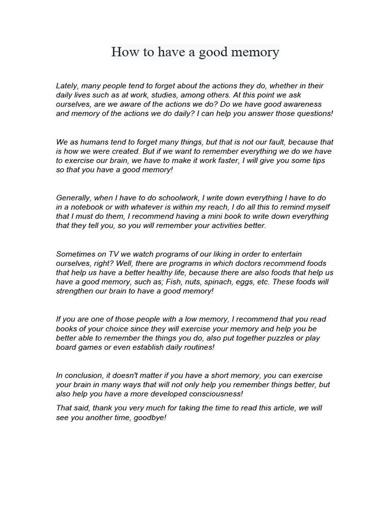 Tips for Improving Memory Skills | PDF